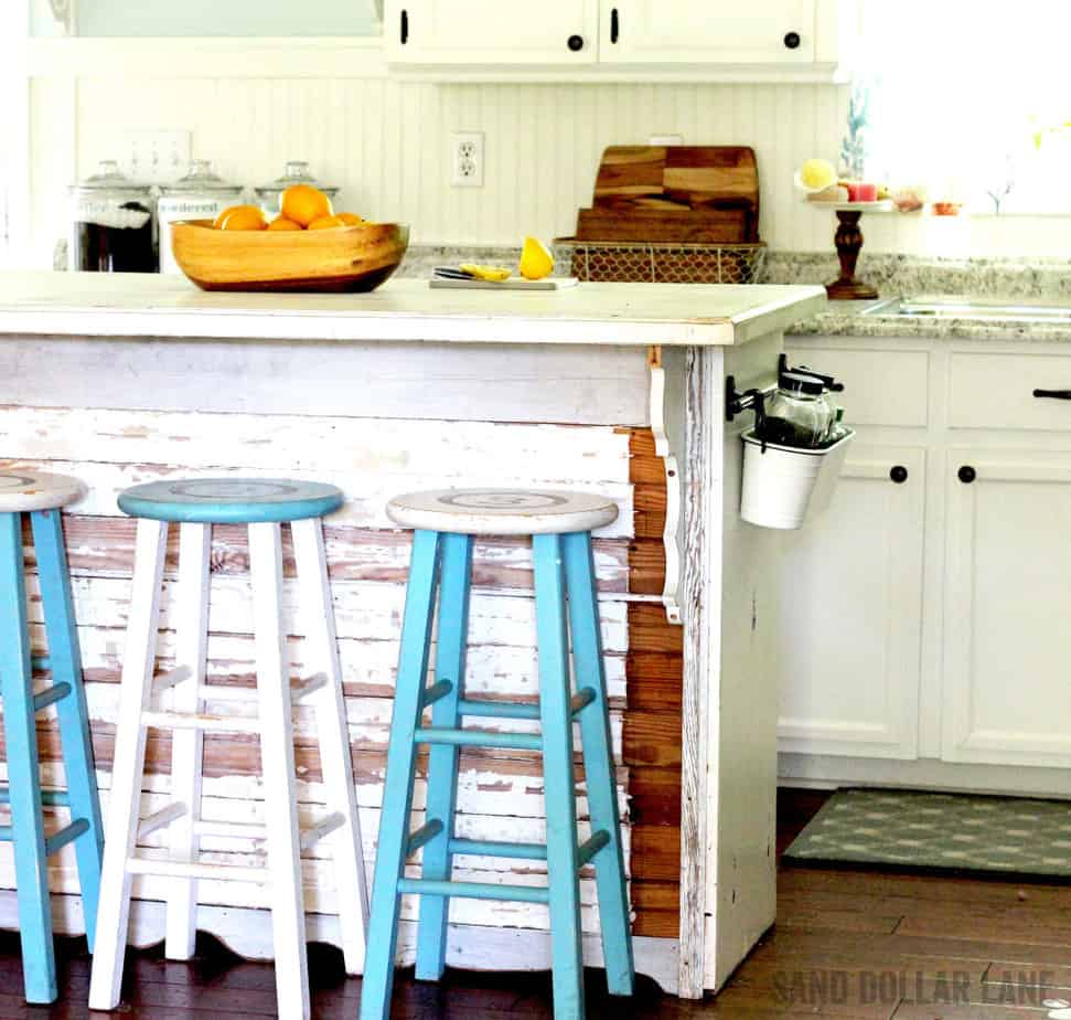 wood island in farmhouse style kitchen