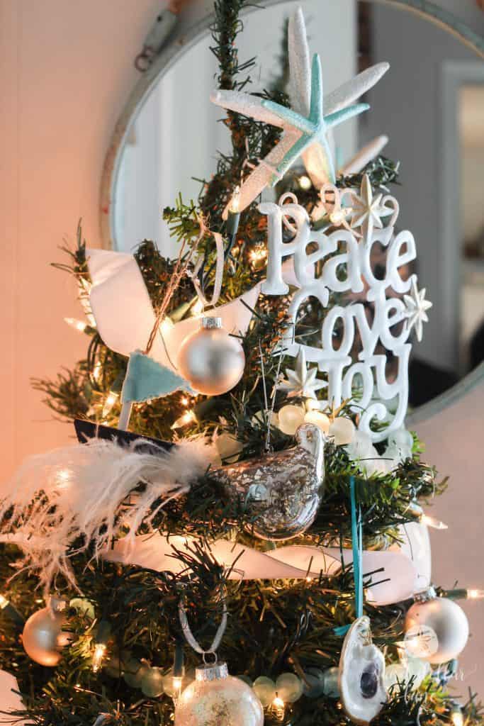 Aqua and white coastal Christmas tree