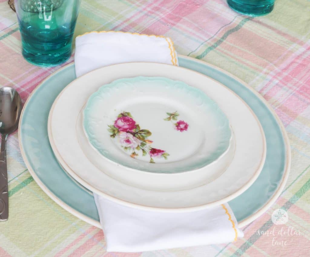 vintage china plate in Spring Dining Room