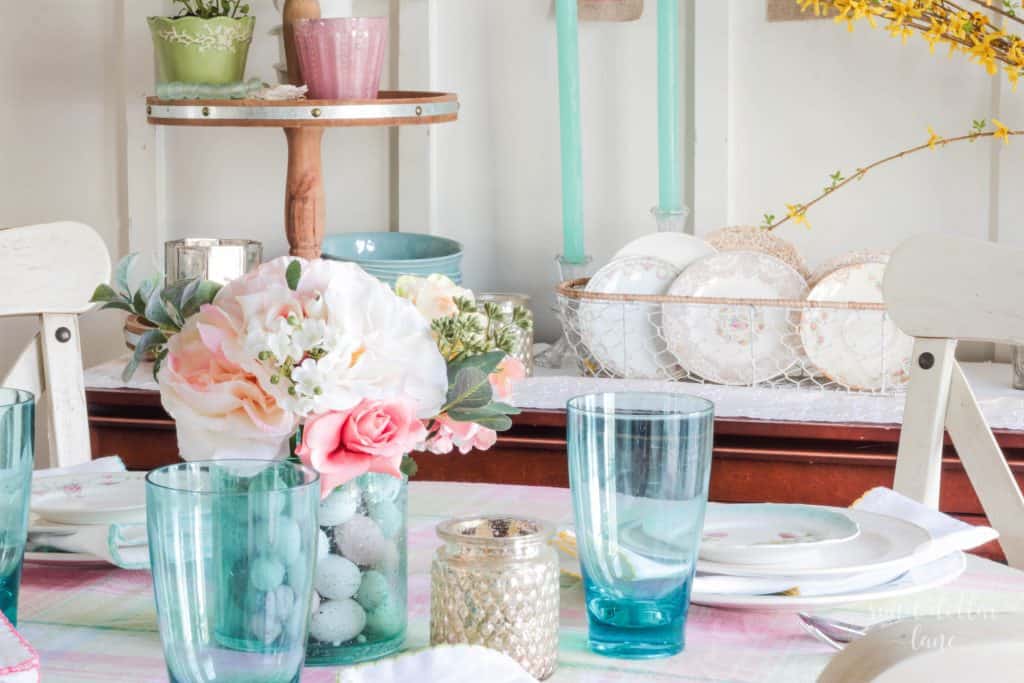 aqua and pink Spring Tablescape