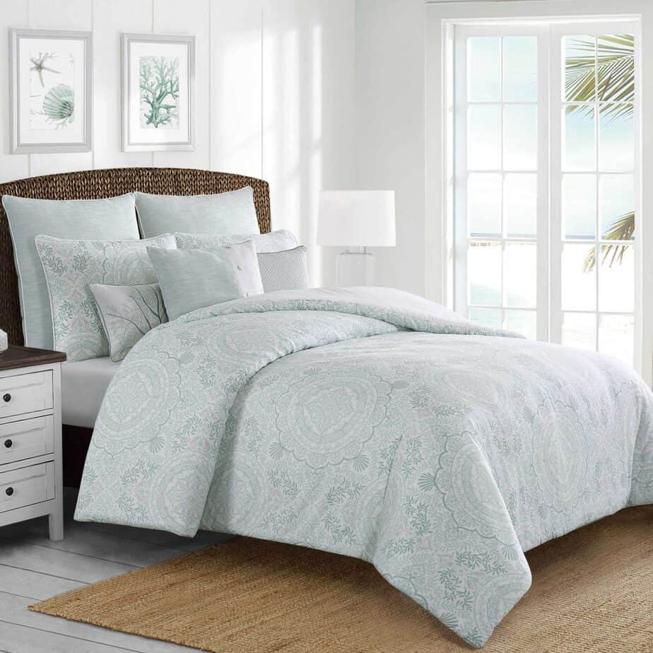 aqua colored coastal bedding