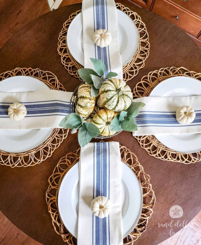 Simple Coastal Style Fall Dining Room tablescape Sand Dollar Lane