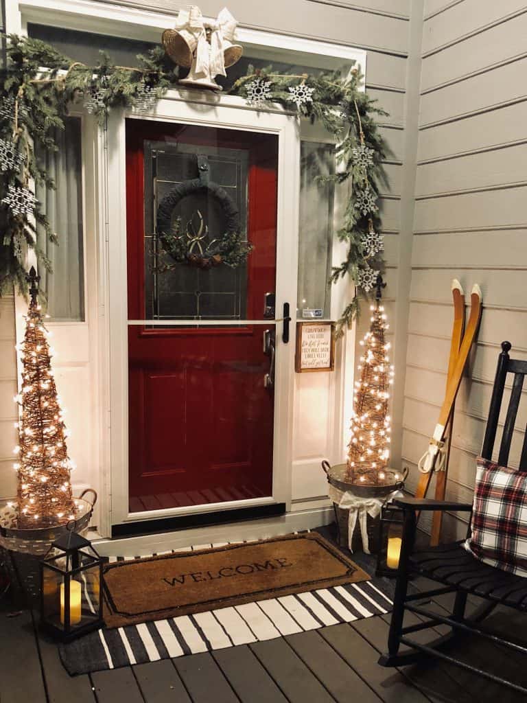 Front porch decorated for Christmas