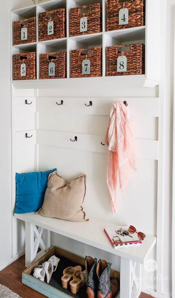 white mudroom bench