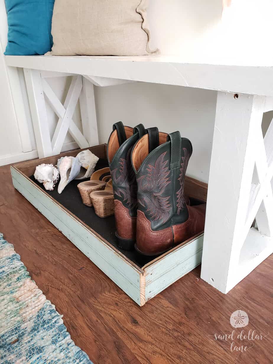 Cute boot tray for mudroom organization