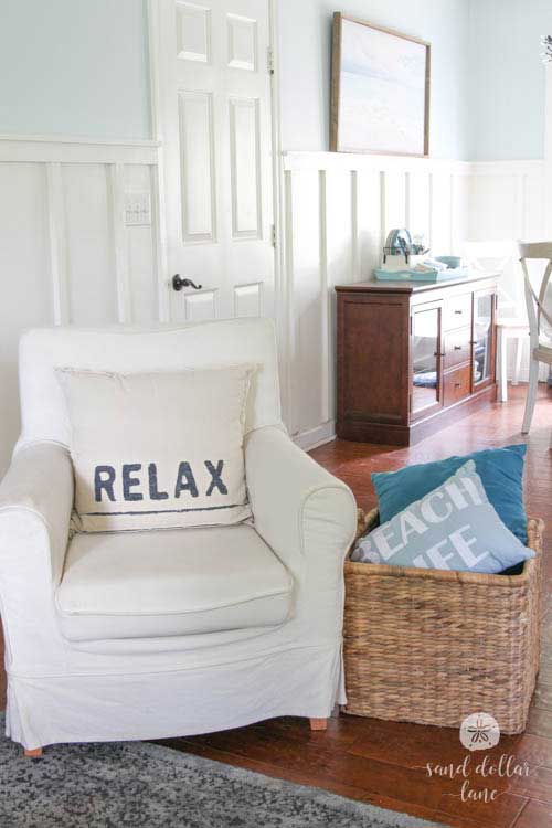 white chair in coastal living room