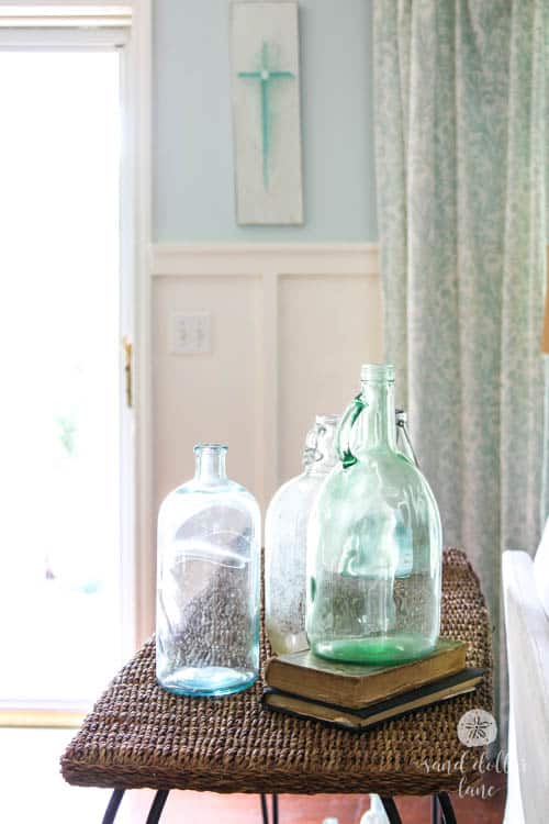 glass jars in coastal living room