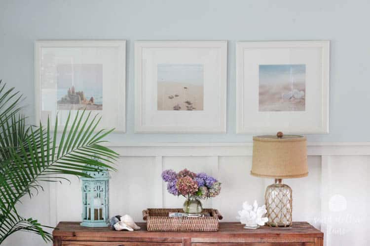 beachy prints in coastal living room