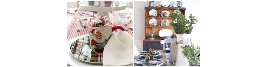 Plaid plates on the table for Christmas.