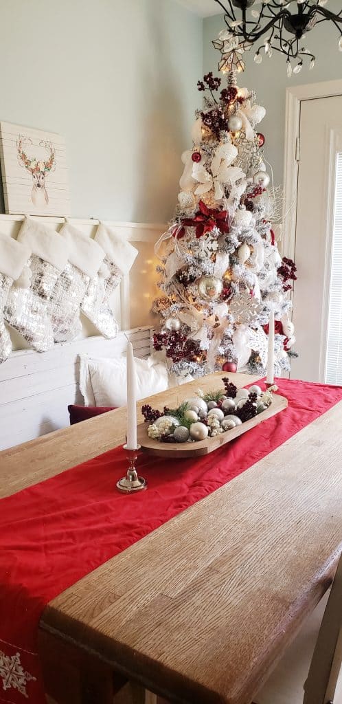 dining room decorated for Christmas