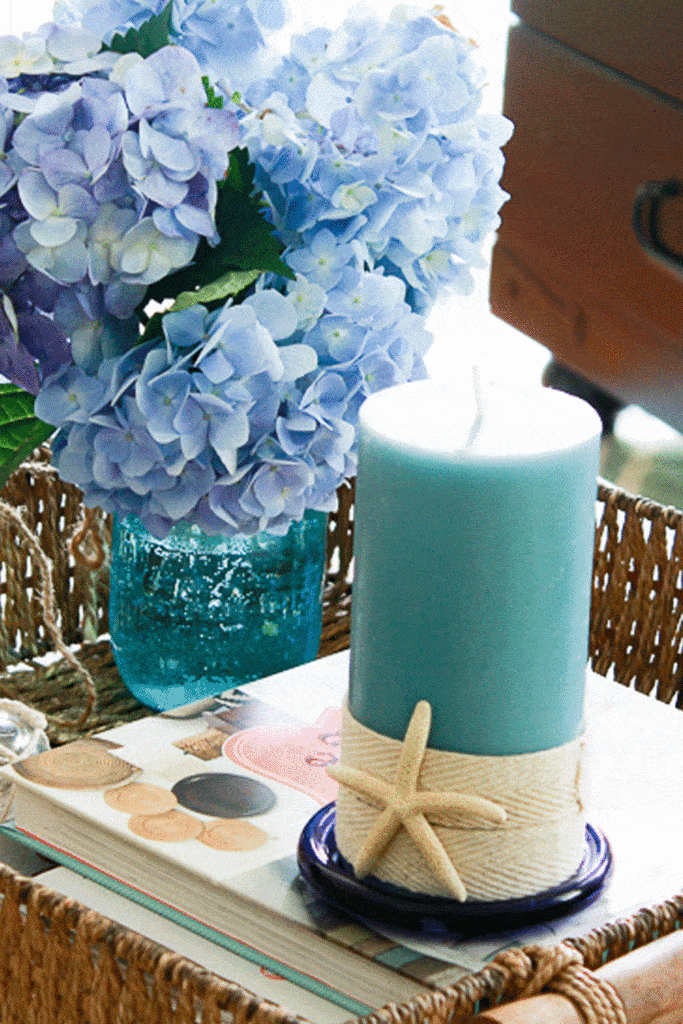 blue candle with starfish