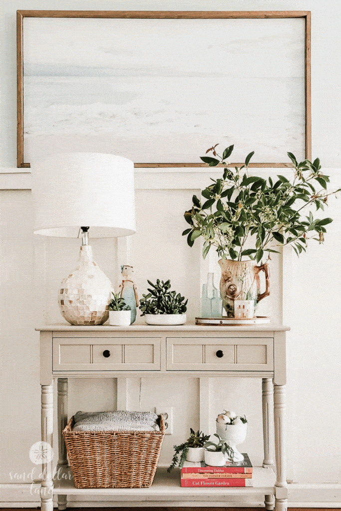 Console table decorated for spring