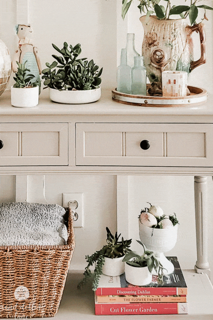 Entryway decorated for spring