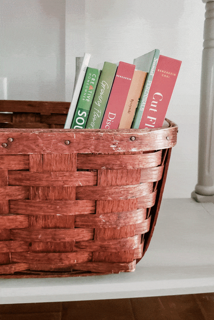 gardening books in gathering basket