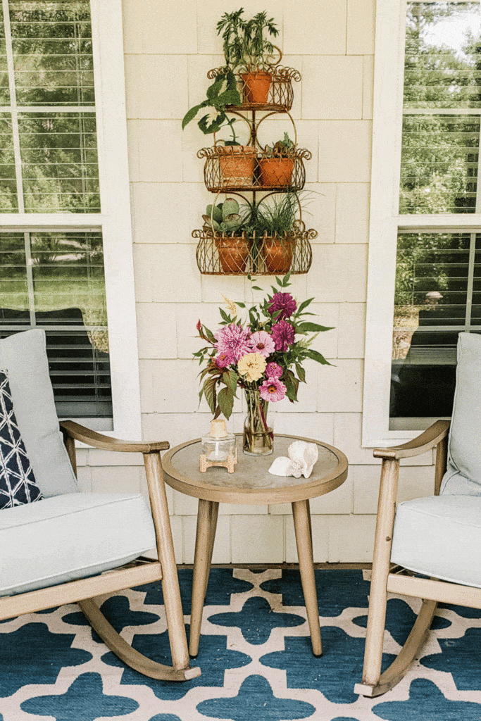 coastal porch decorated for summer