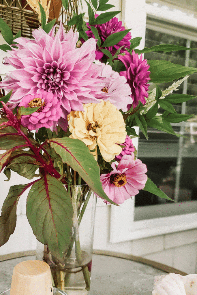 pink and purple flowers on front porch