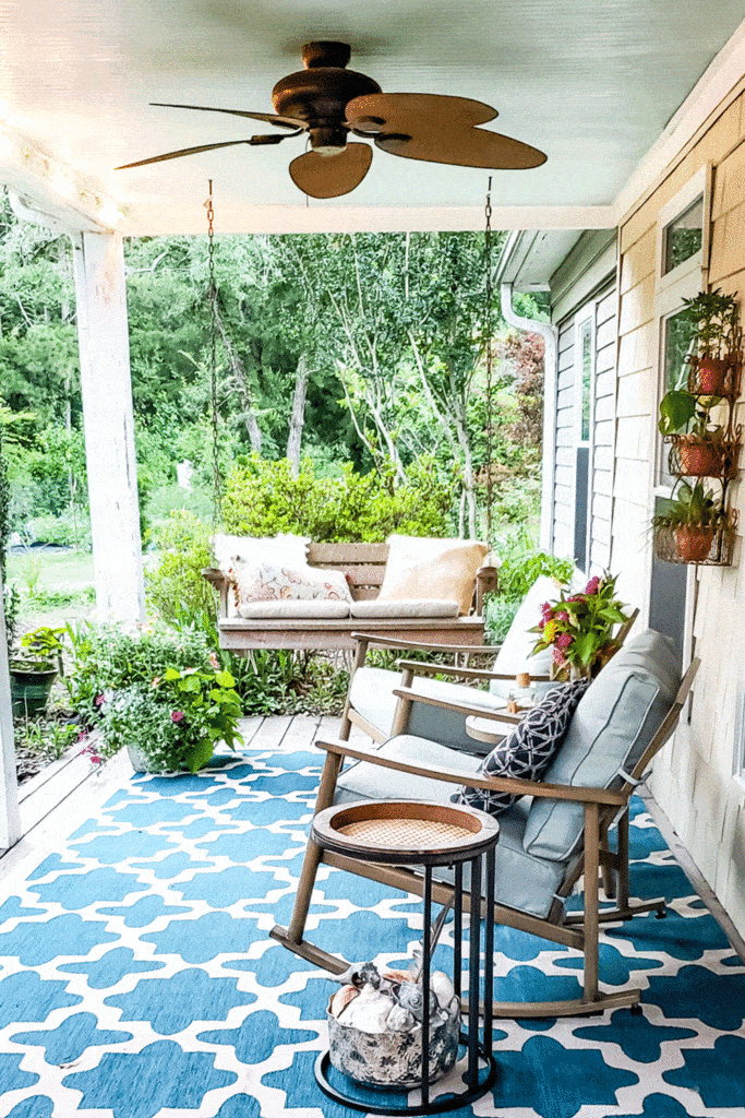 coastal front porch decorated for summer