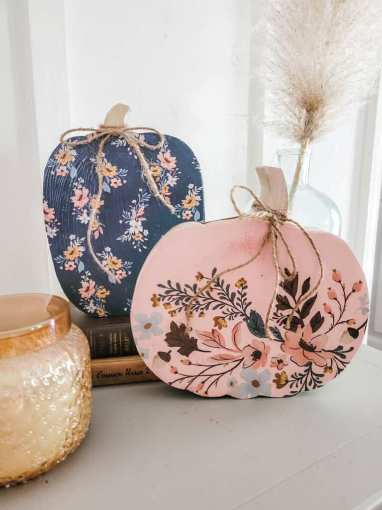 pink and blue pumpkin decor