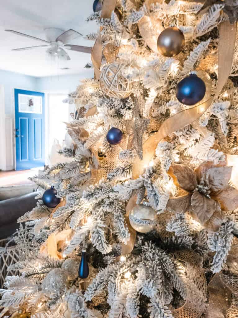 blue and gold Christmas tree