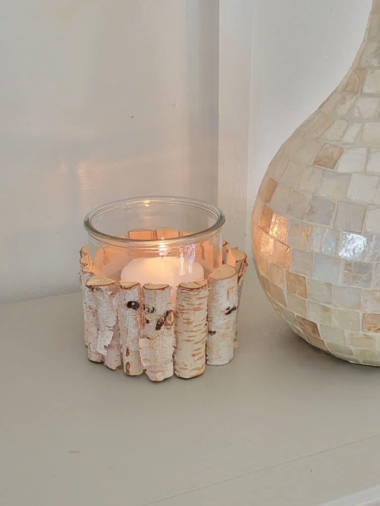 candle holder with birch branches