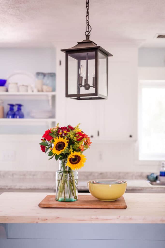 sunflowers on kitchen island