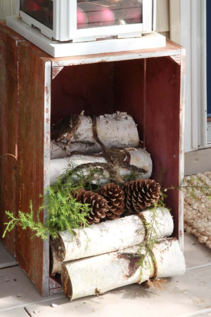 Birch logs as Christmas decoration