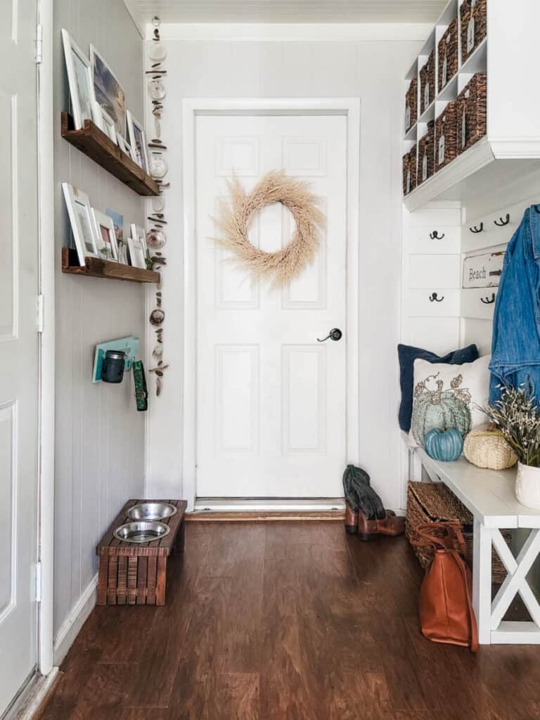 wreath on mudroom entryway door