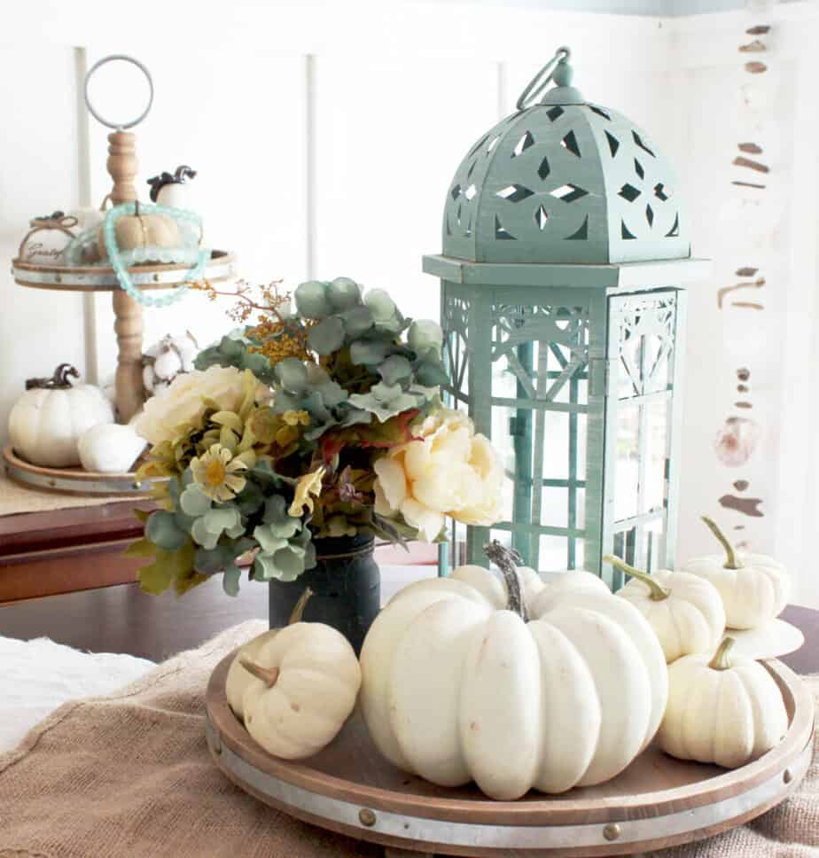 aqua lantern fall table centerpiece