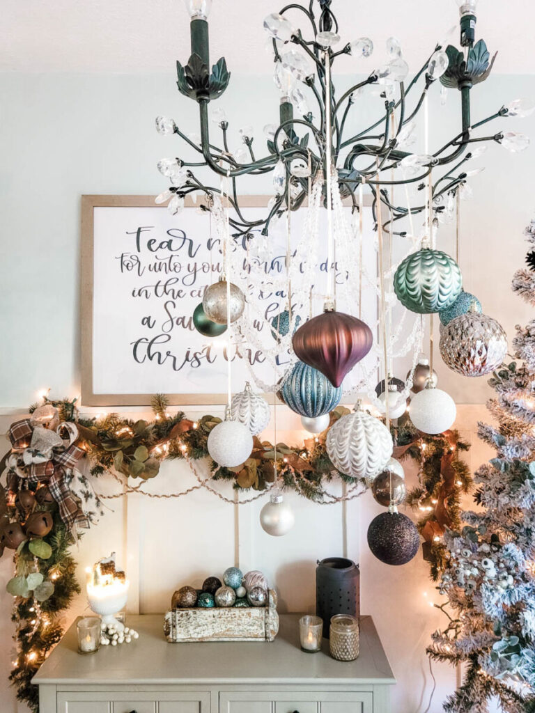 ornaments hanging from chandelier