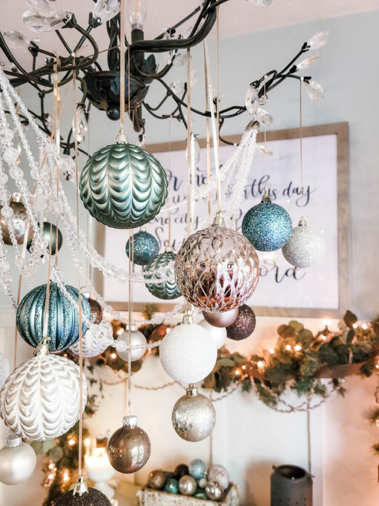 Blue, White and Bronze Christmas Dining Room