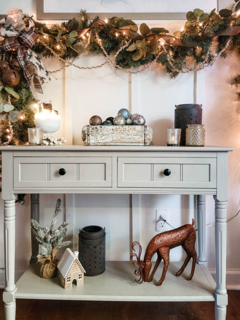 blue white and bronze Christmas decor