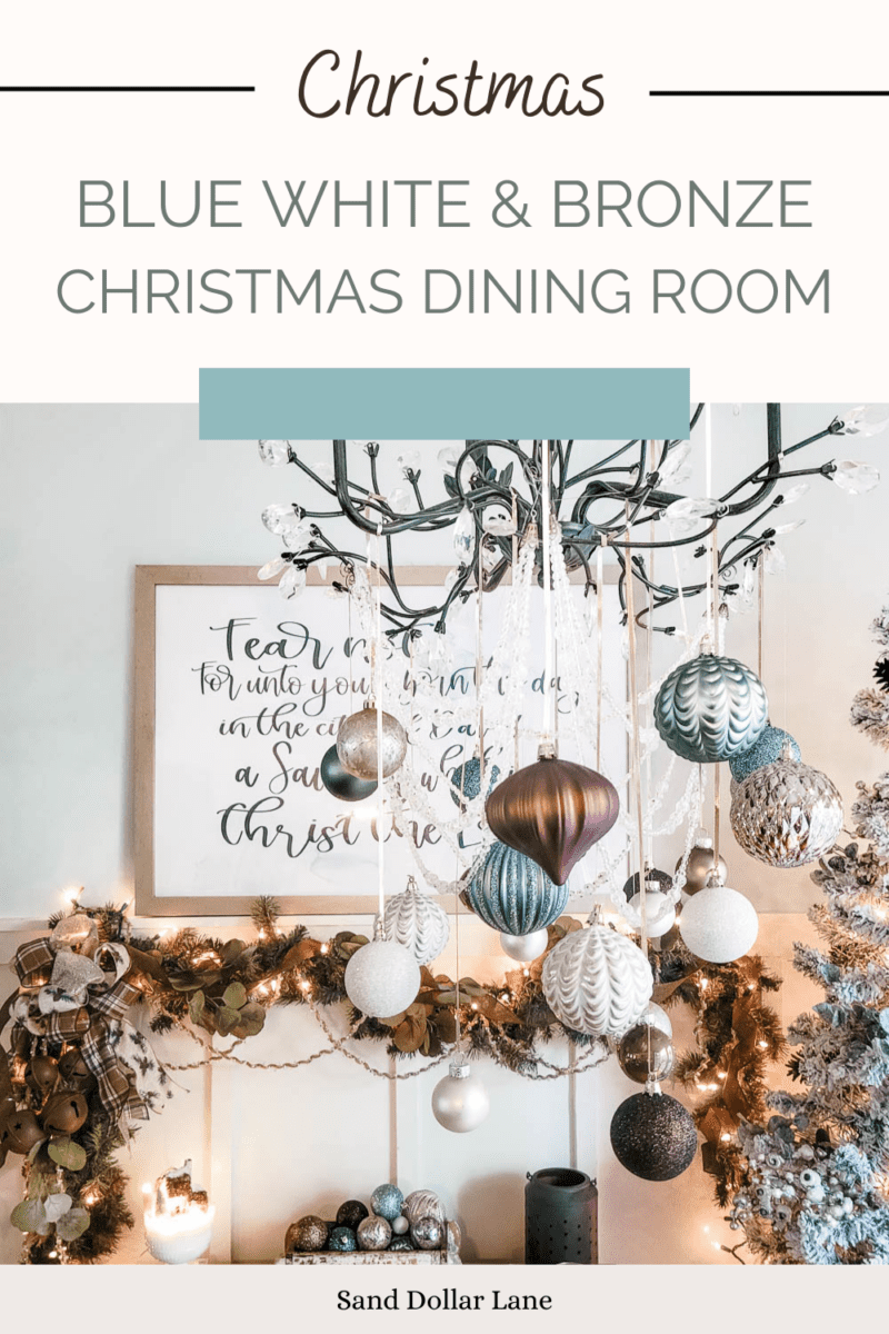 Blue, White and Bronze Christmas Dining Room