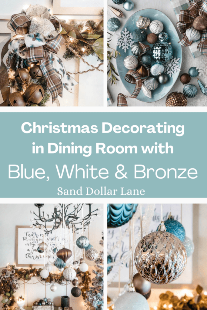 blue white bronze Christmas dining room