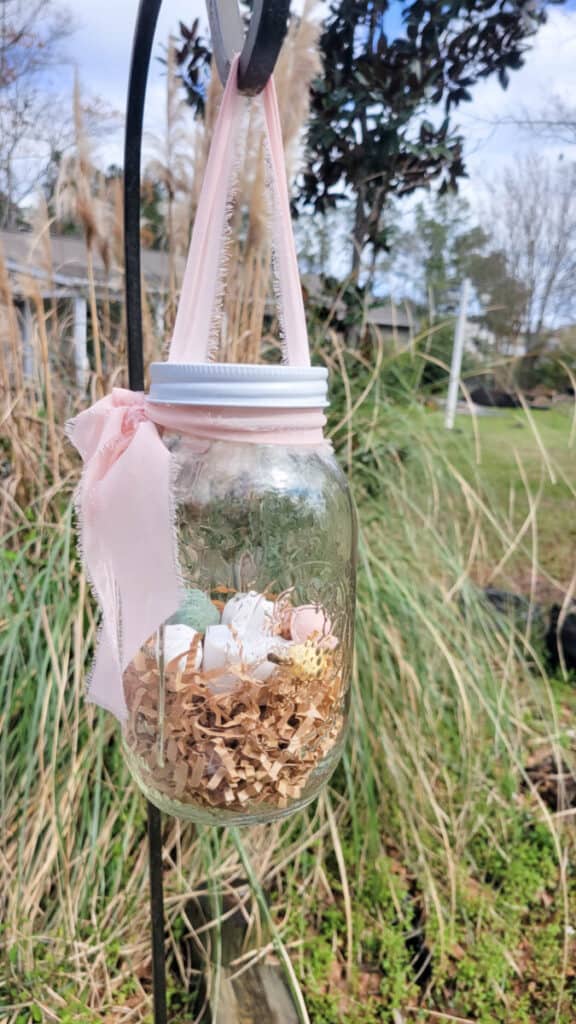 spring jar lantern with pink bow