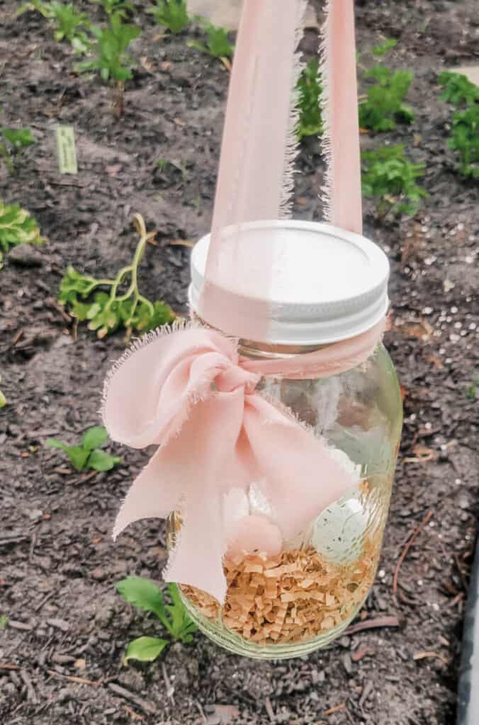 spring jar lantern with pink bow