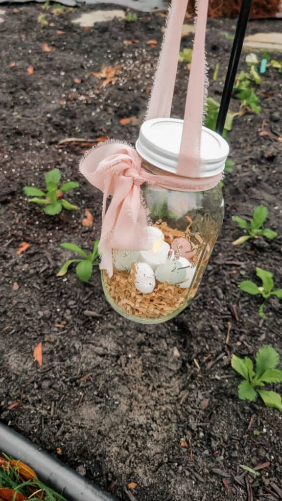 spring jar lantern with pink bow